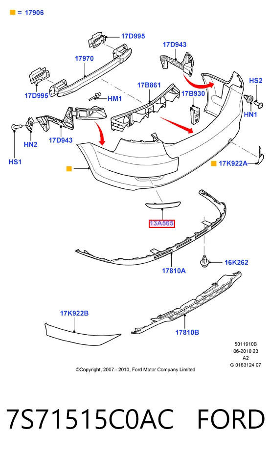 7S71515C0AC Ford Левый катафот бампера