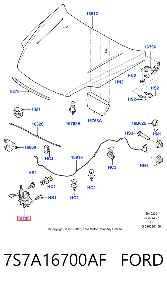 7S7A16700AF Ford Запор капота (замок и привод замка капота)