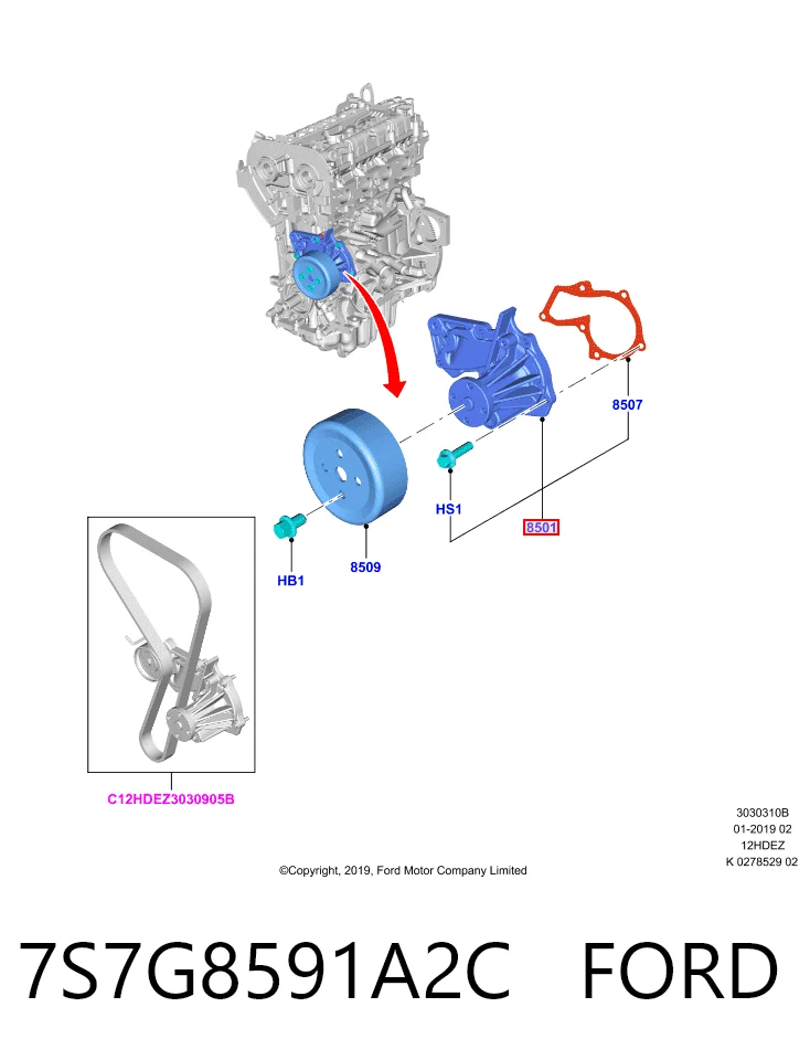 7S7G8591A2C Ford Насос водяной