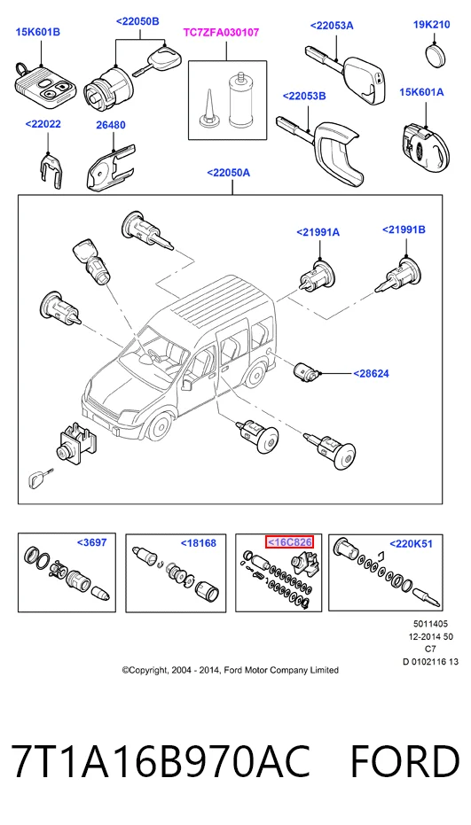 7T1A16B970AC Ford Личинка замка капота