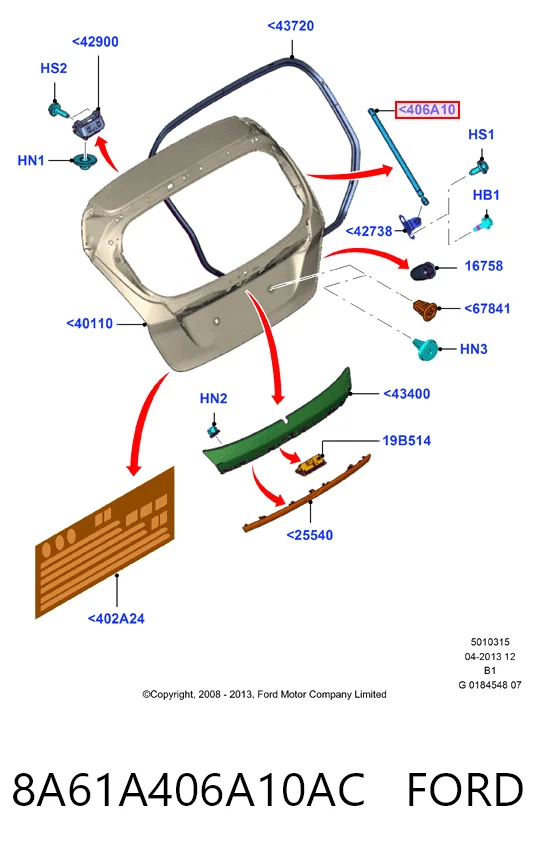 8A61A406A10AC Ford Амортизатор крышки багажника