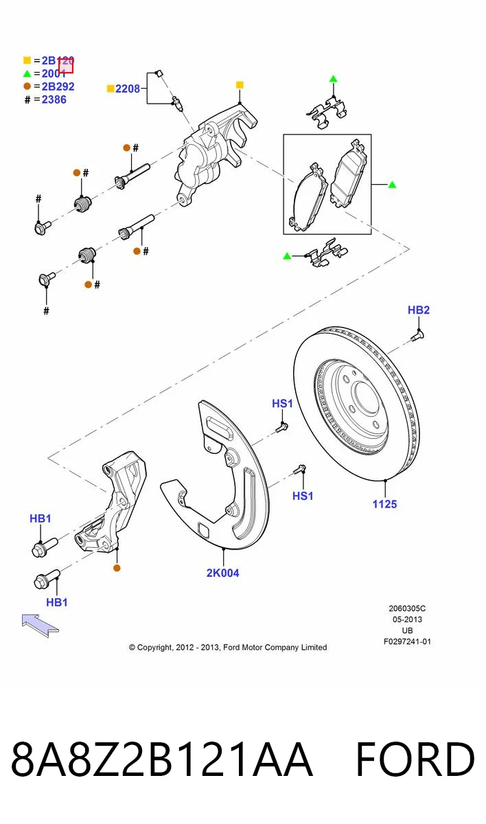 8A8Z2B121AA Ford Суппорт тормозной, передний, левый