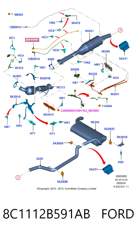 8C1112B591AB Ford Датчик температуры в катализаторе
