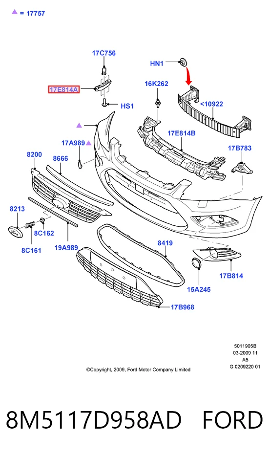 8M5117D958AD Ford Направляющая переднего бампера правая