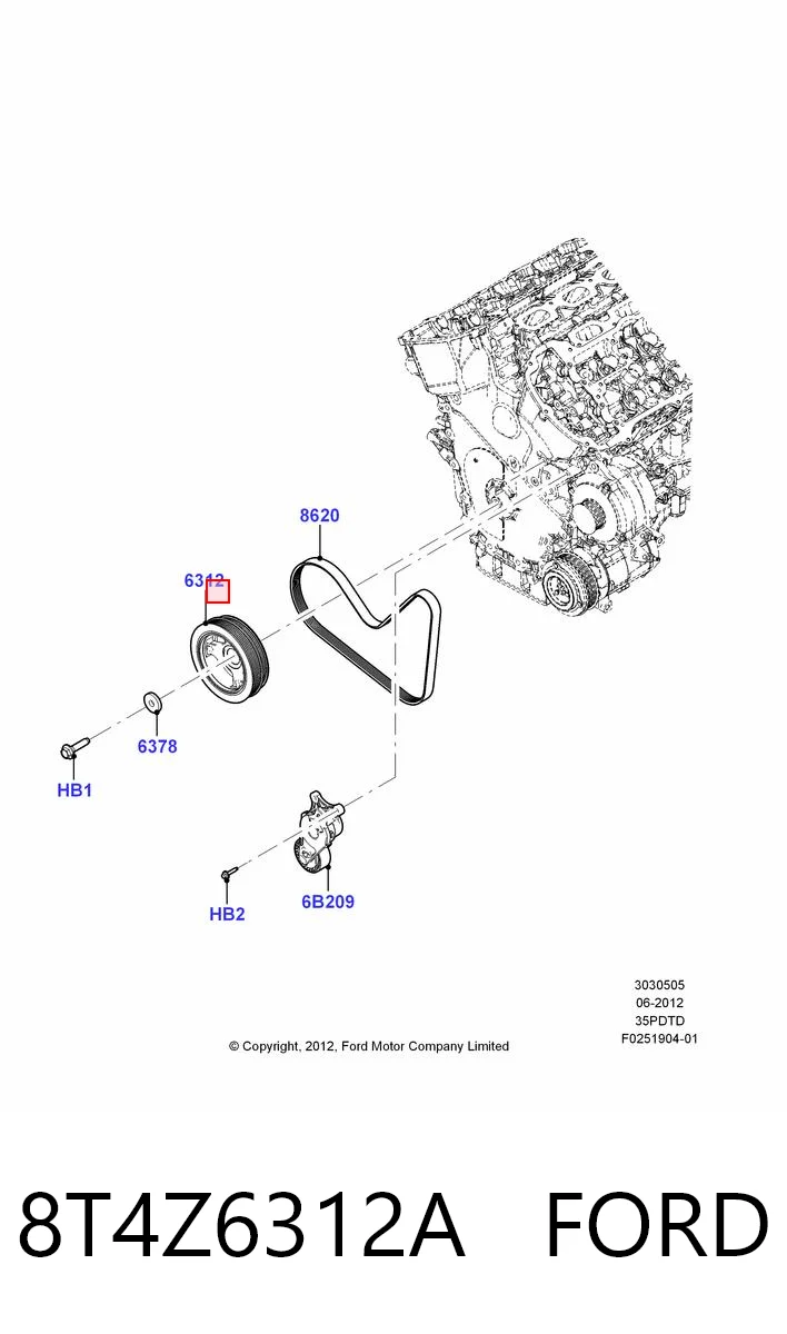 8T4Z6312A Ford Шкив коленчатого вала
