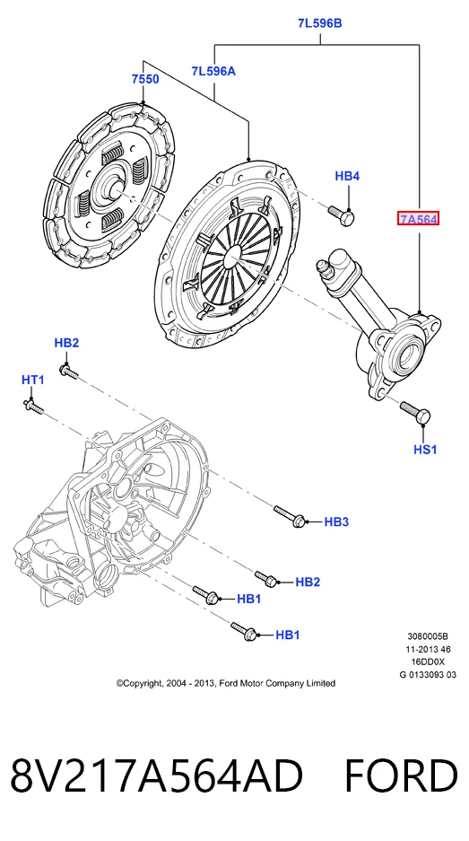 8V217A564AD Ford Цилиндр сцепления рабочий в сборе с выжимным подшипником