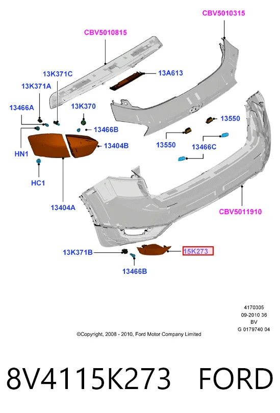 8V4115K273 Ford Противотуманнка задняя, левая