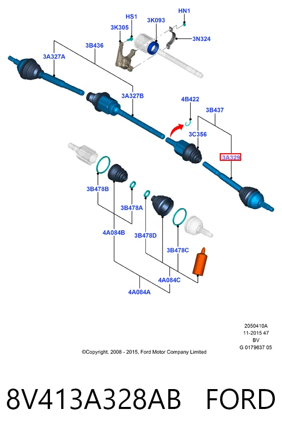 Правая полуось 9V4N3A328AA Ford