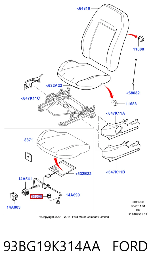 93BG19K314AA Ford Кнопка включения обогрева сиденья