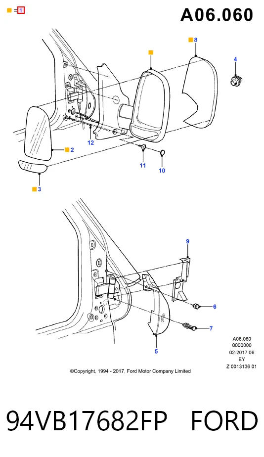 94VB17682FP Ford Зеркало заднего вида правое