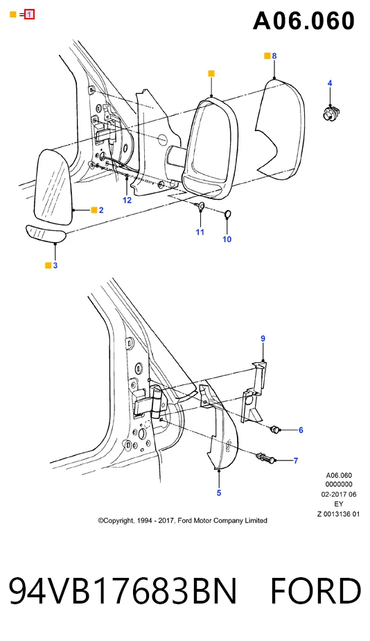 94VB17683BN Ford Левое боковое зеркало