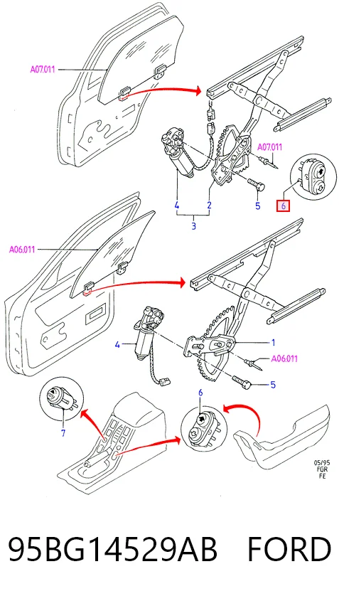 95BG14529AB Ford Кнопка подъемника переднего правого стекла
