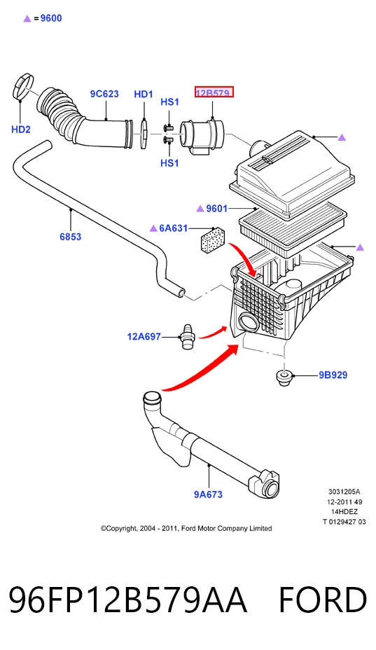 96FP12B579AA Ford Датчик расхода воздуха