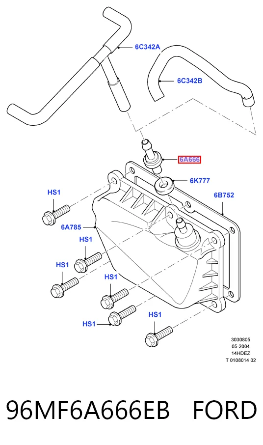96MF6A666EB Ford Клапан PCV вентиляции картера