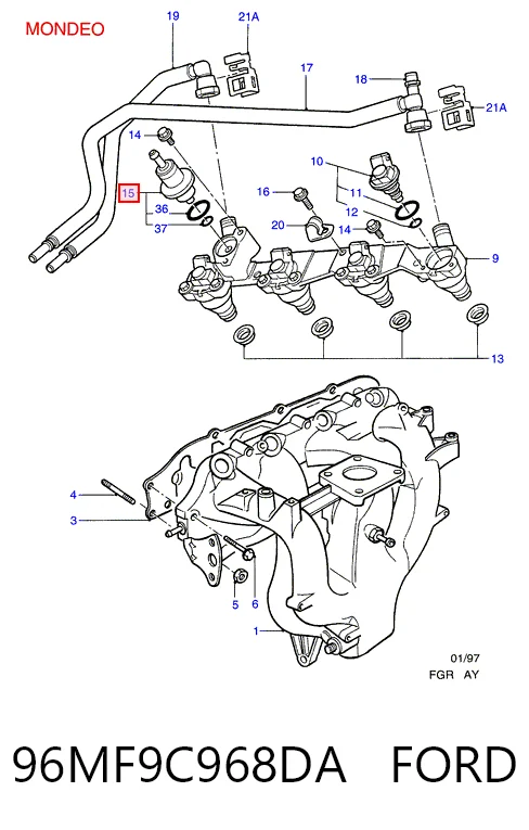 96MF9C968DA Ford Регулятор давления в топливной рейке