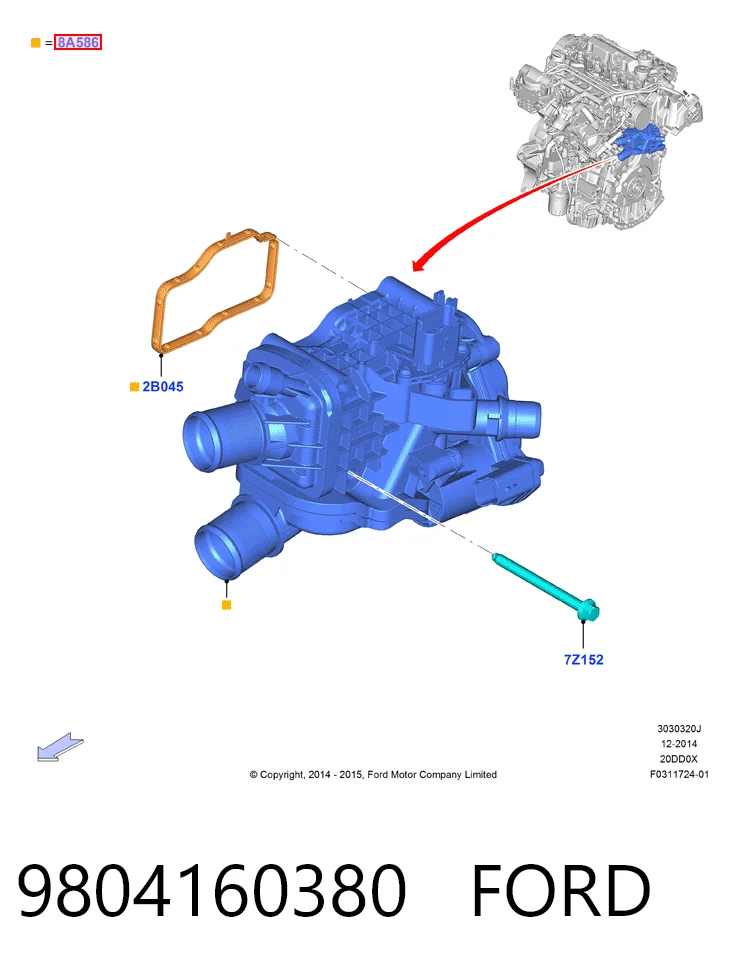 9804160380 Ford Корпус термостата в сборе