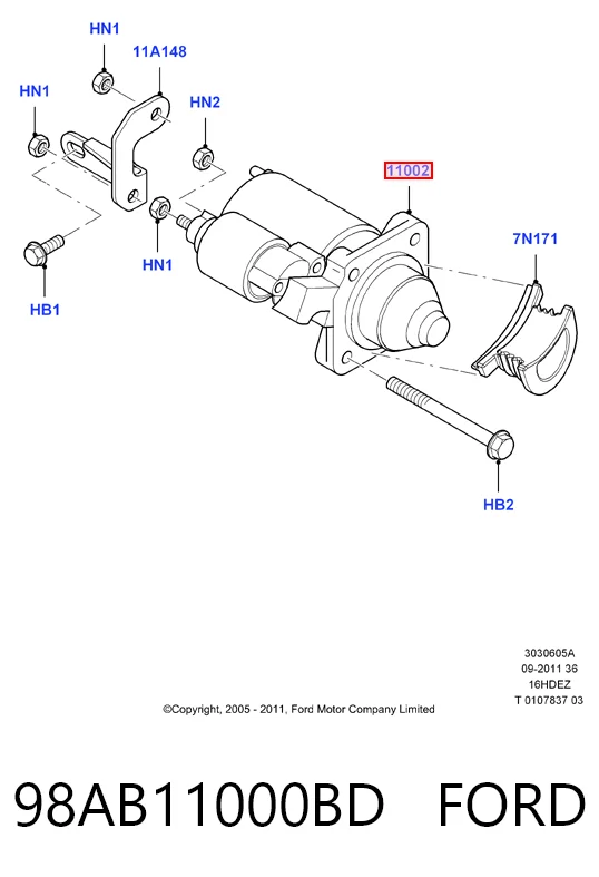 98AB11000BD Ford Стартер автомобиля