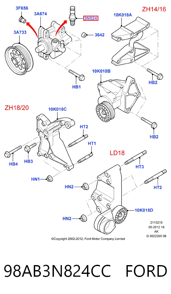 98AB3N824CC Ford Датчик указателя давления масла