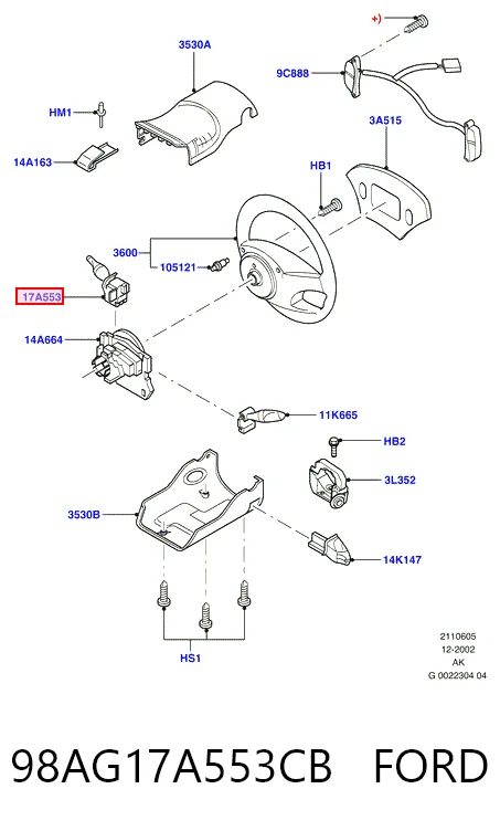 98AG17A553CB Ford Переключатель подрулевой, правый