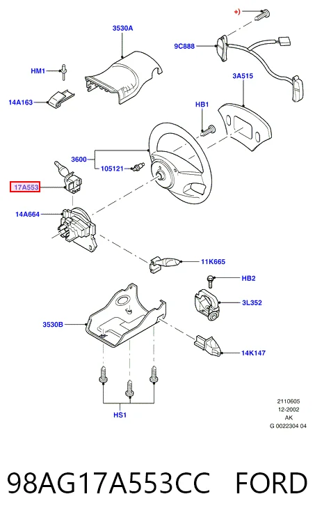 98AG17A553CC Ford Переключатель подрулевой, правый