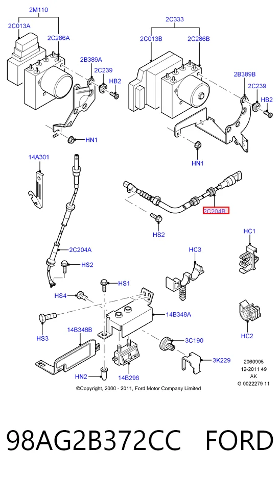 98AG2B372CC Ford Задний левый датчик АБС