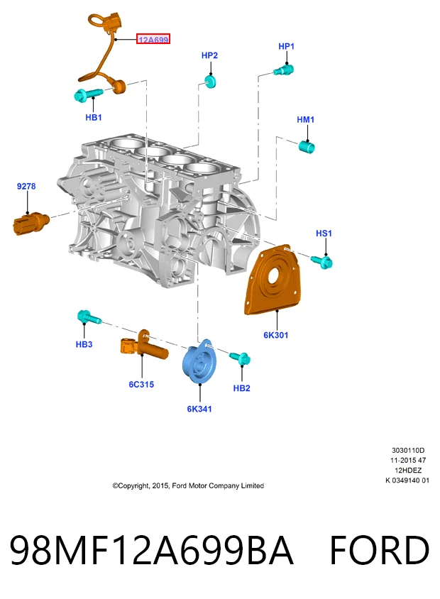 98MF12A699BA Ford Датчик самовоспламенения
