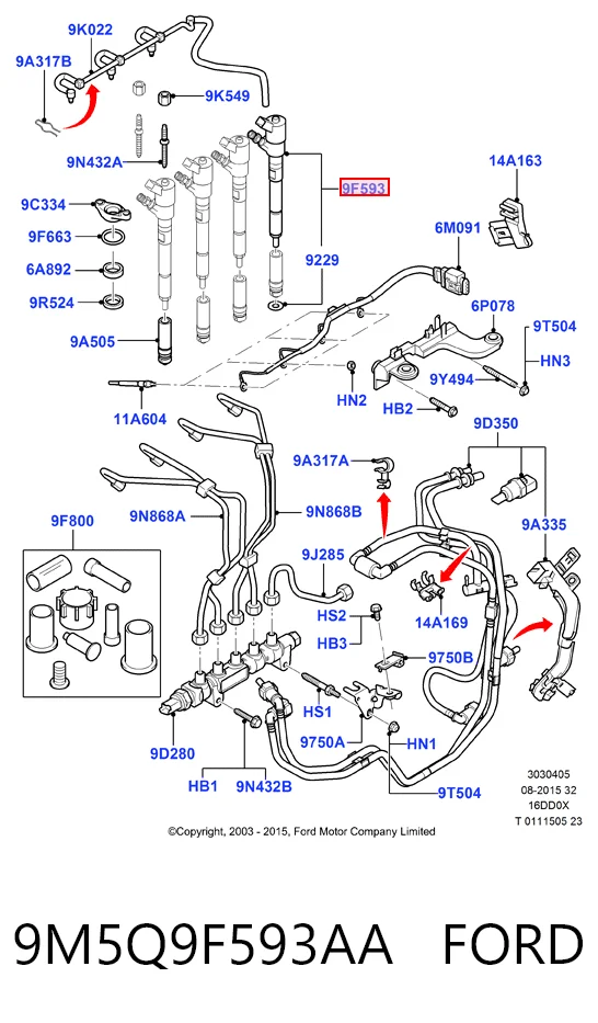 9M5Q9F593AA Ford Топливные форсунки