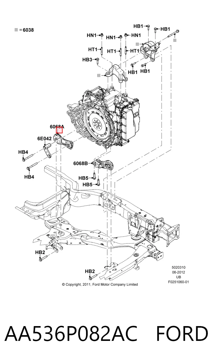 Подушка трансмиссии (опора коробки передач) правая STAA5Z6068A SAT