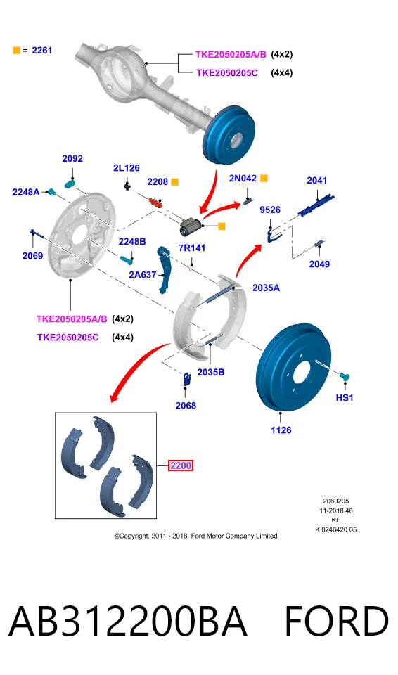 AB312200BA Ford Барабанные тормозные колодки