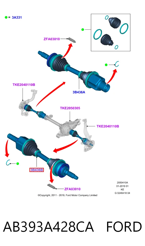 AB393A428CA Ford Полуось передняя левая