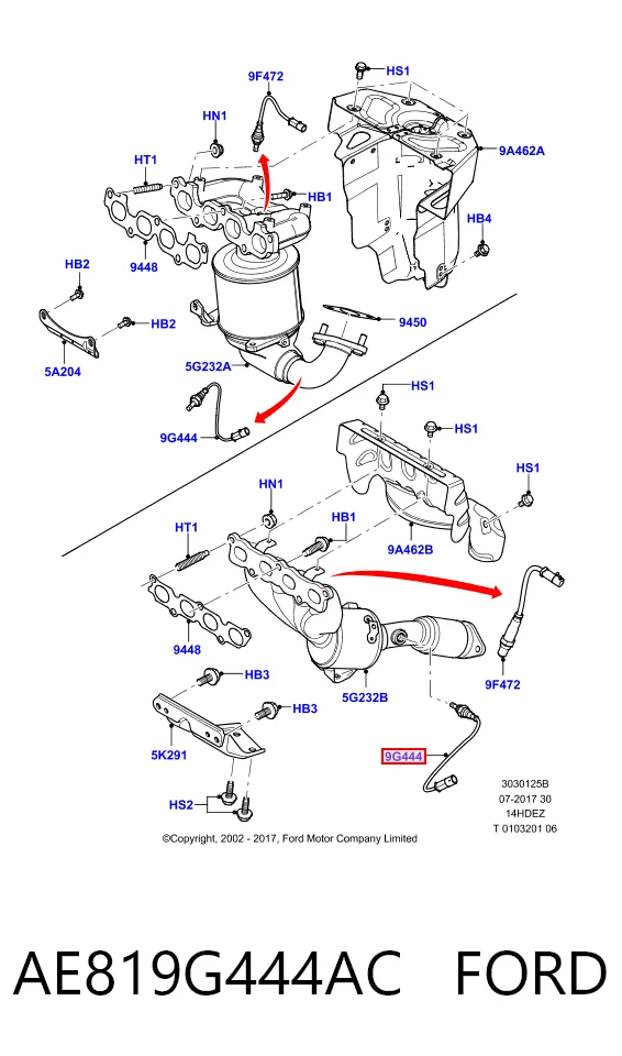 AE819G444AC Ford Датчик кислорода после катализатора