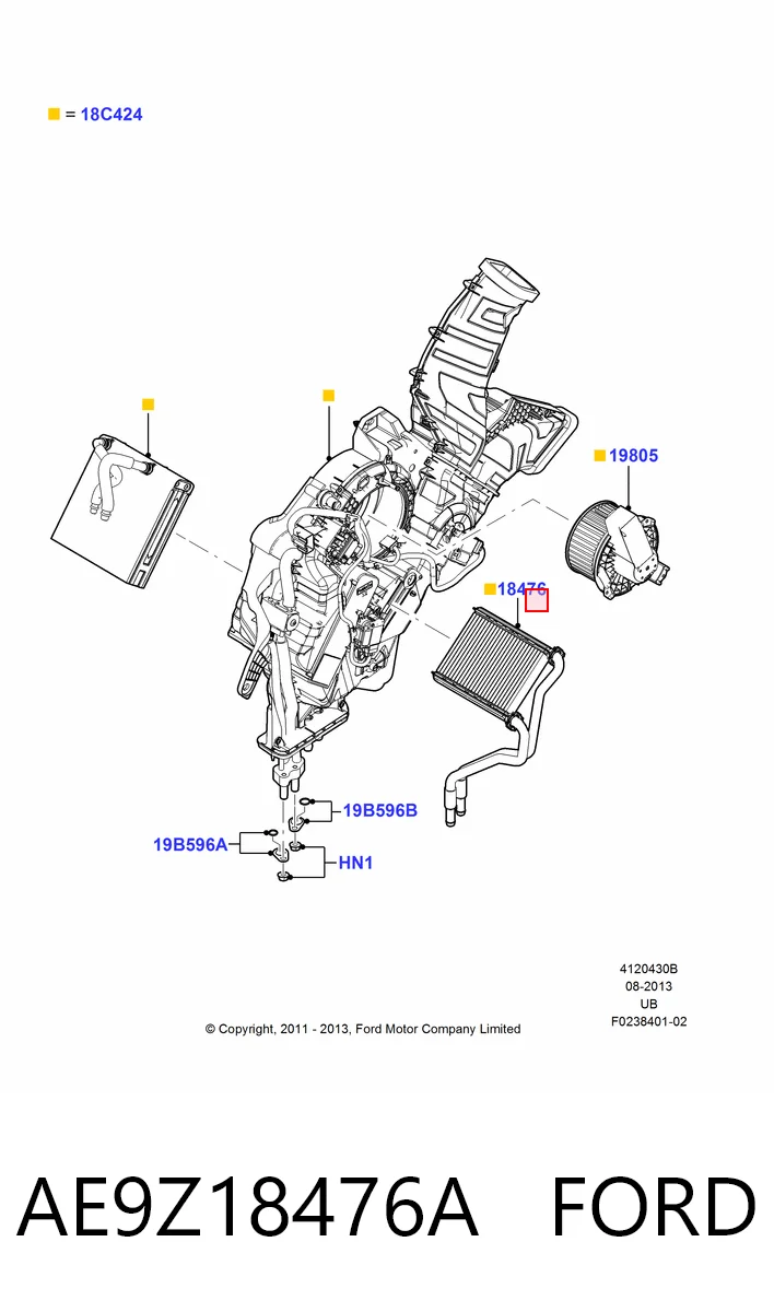 AE9Z18476A Ford Отопление кузова заднее