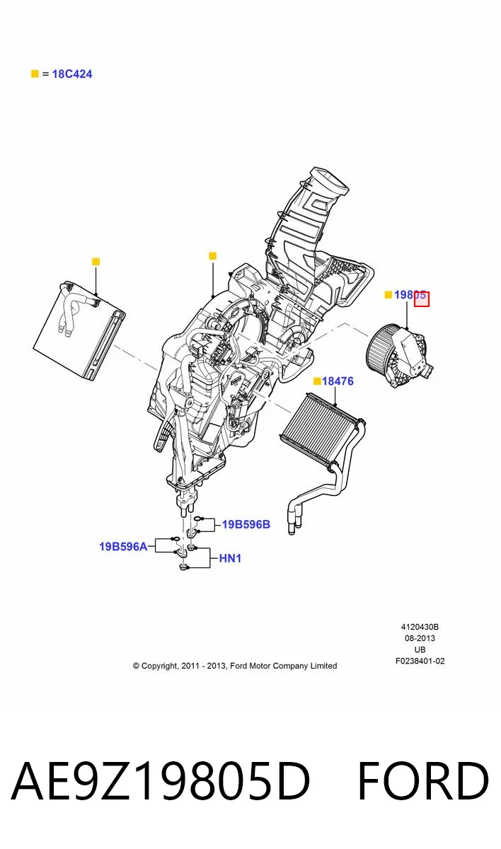 AE9Z19805D Ford Мотор вентилятора печки (отопителя салона) задний