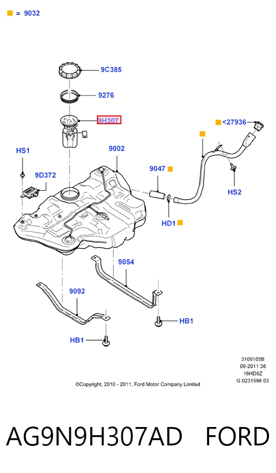 AG9N9H307AD Ford Электробензонасос
