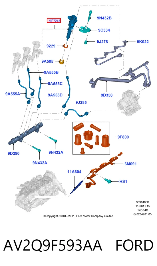 AV2Q9F593AA Ford Топливные форсунки
