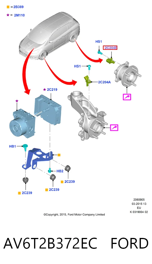 AV6T2B372EC Ford Датчик АБС (ABS) задний
