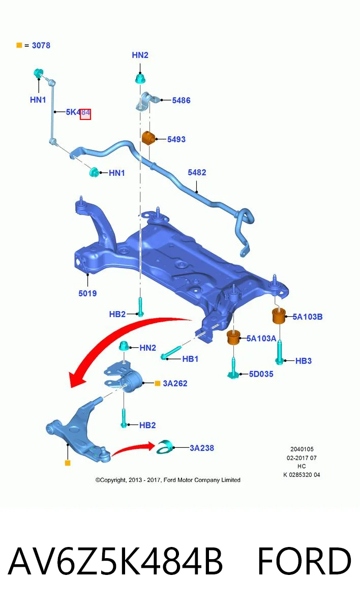 AV6Z5K484B Ford Стойка переднего стабилизатора