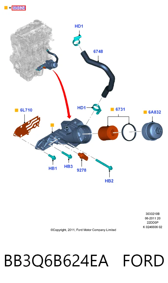 BB3Q6B624EA Ford Корпус маслофильтра