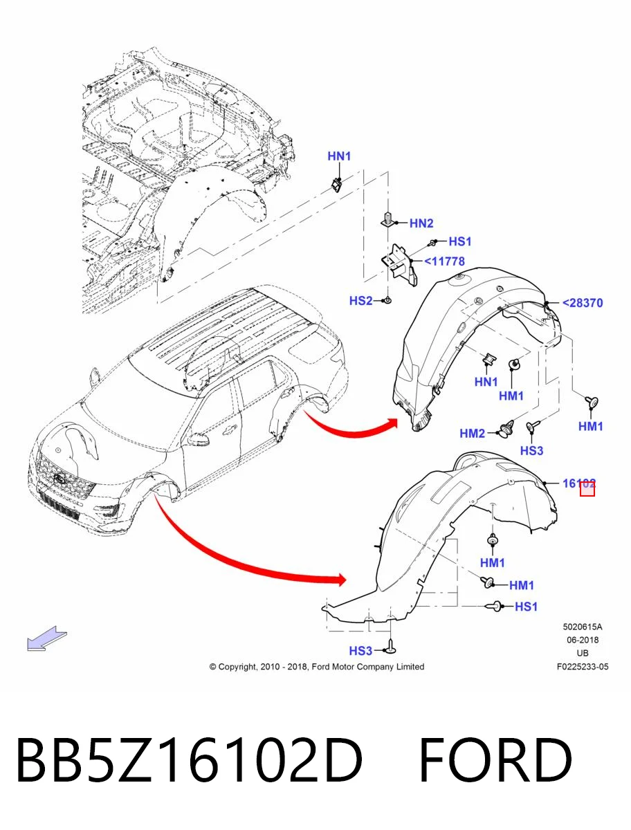 BB5Z16102D Ford Подкрыльник переднего крыла, правый