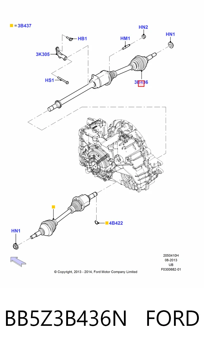 BB5Z3B436N Ford Полуось передняя, правая