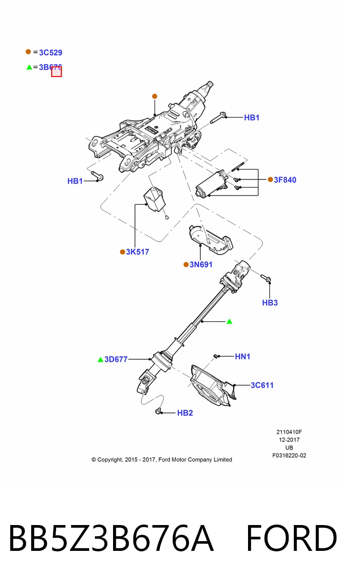 BB5Z3B676A Ford Вал рулевой колонки, нижний