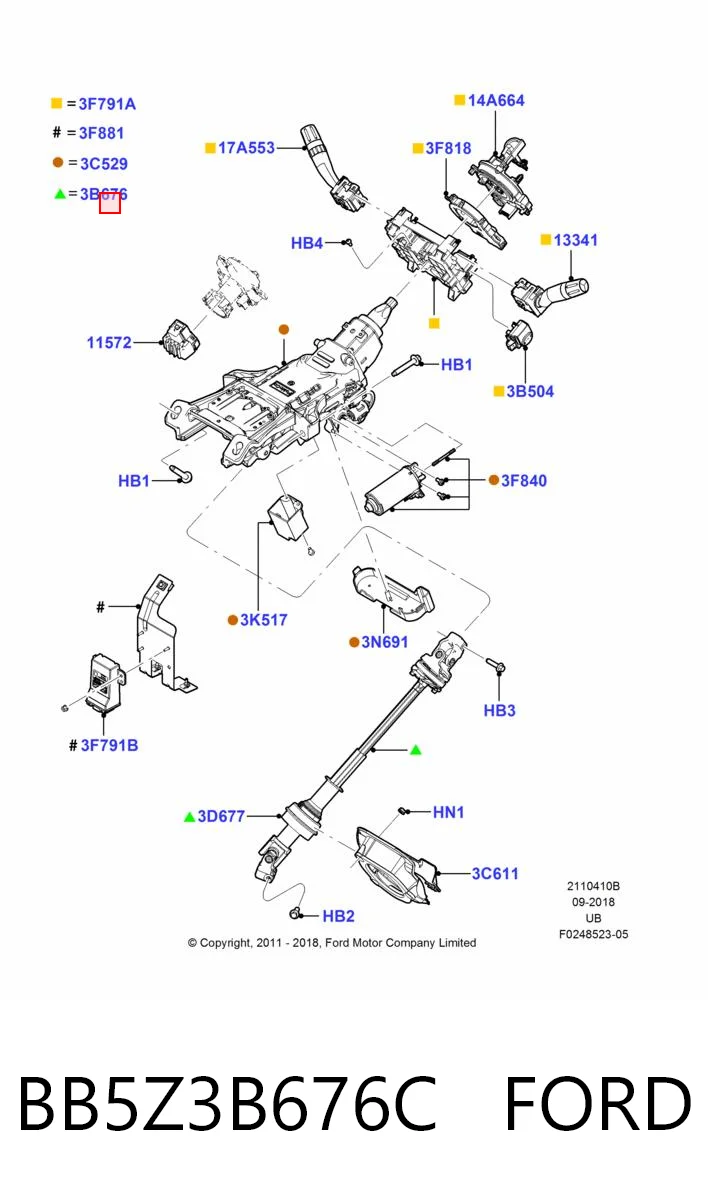 BB5Z3B676C Ford Вал рулевой колонки, нижний