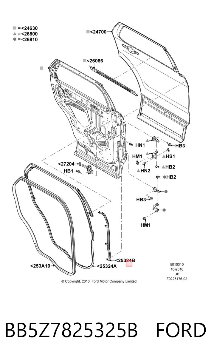 BB5Z7825325B Ford Прокладка двери задней, левой (на двери)