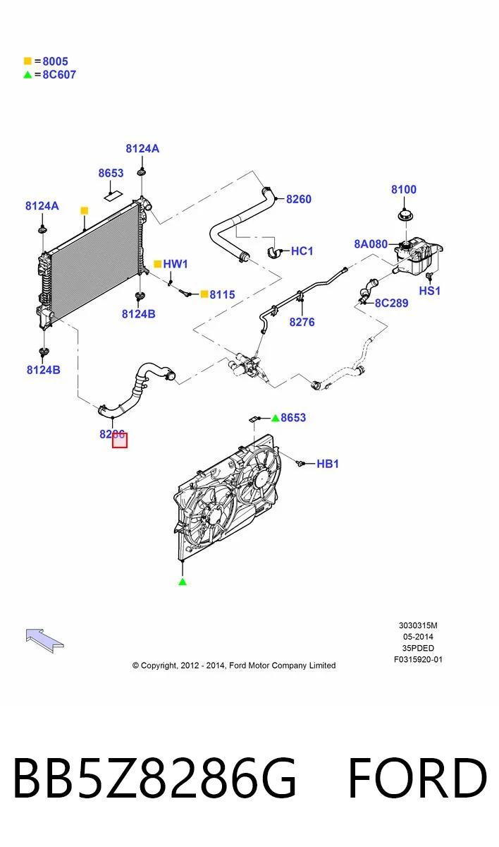 BB5Z8286G Ford Патрубок радиатора охлаждения нижний