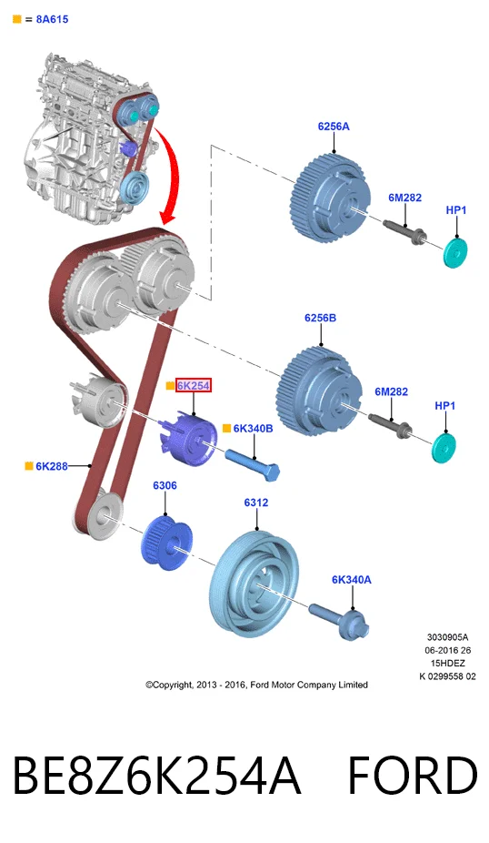 BE8Z6K254A Ford Ролик натяжителя ремня ГРМ