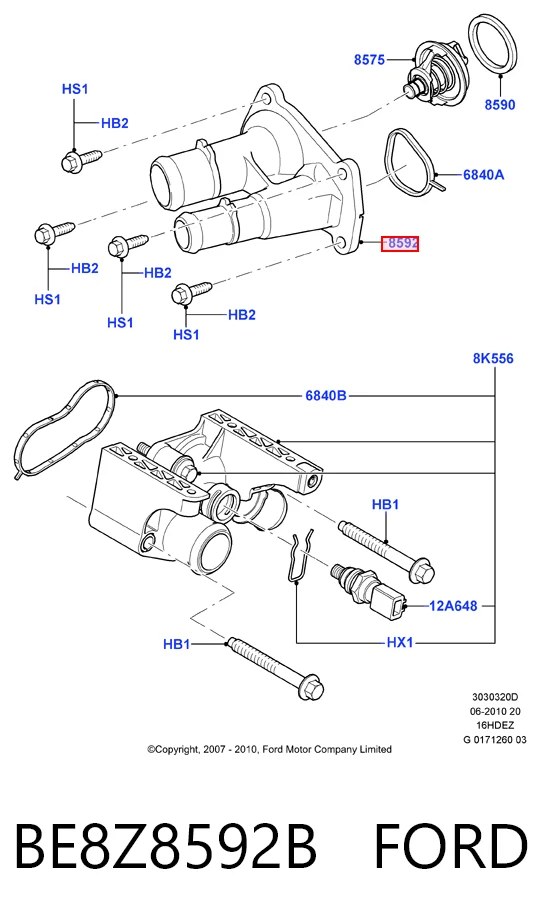 BE8Z8592B Ford Корпус термостата в сборе