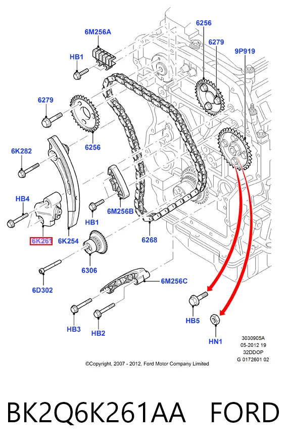 BK2Q6K261AA Ford Гидронатяжитель цепи
