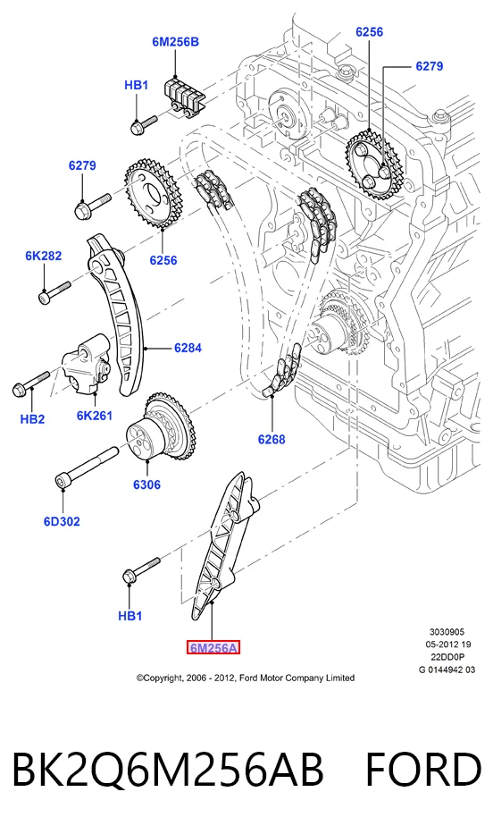 BK2Q6M256AB Ford Успокоитель цепи ГРМ, правый