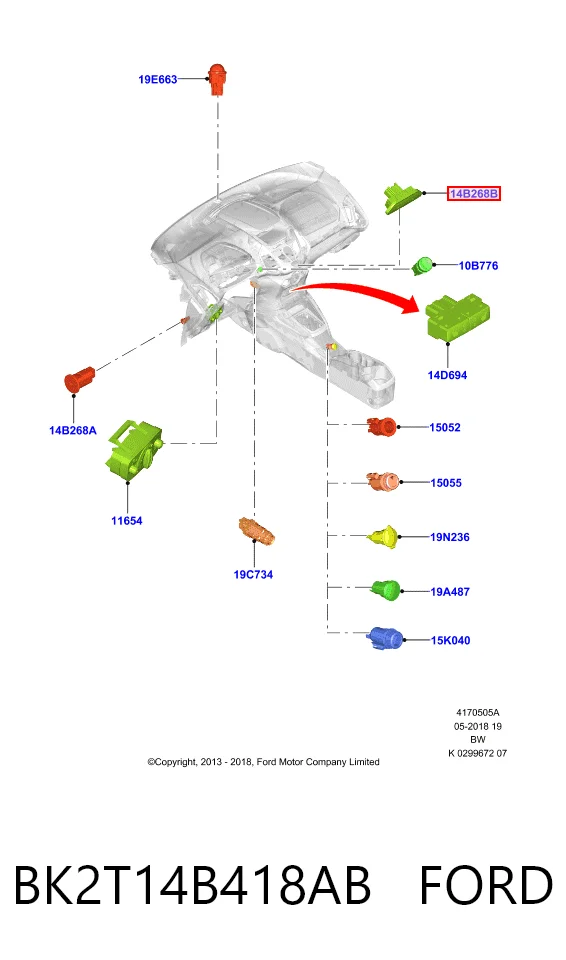 BK2T14B418AC Ford Кнопка отключения подушек безопасности AIRBAG