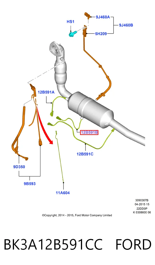 BK3A12B591CC Ford Датчик температуры в катализаторе
